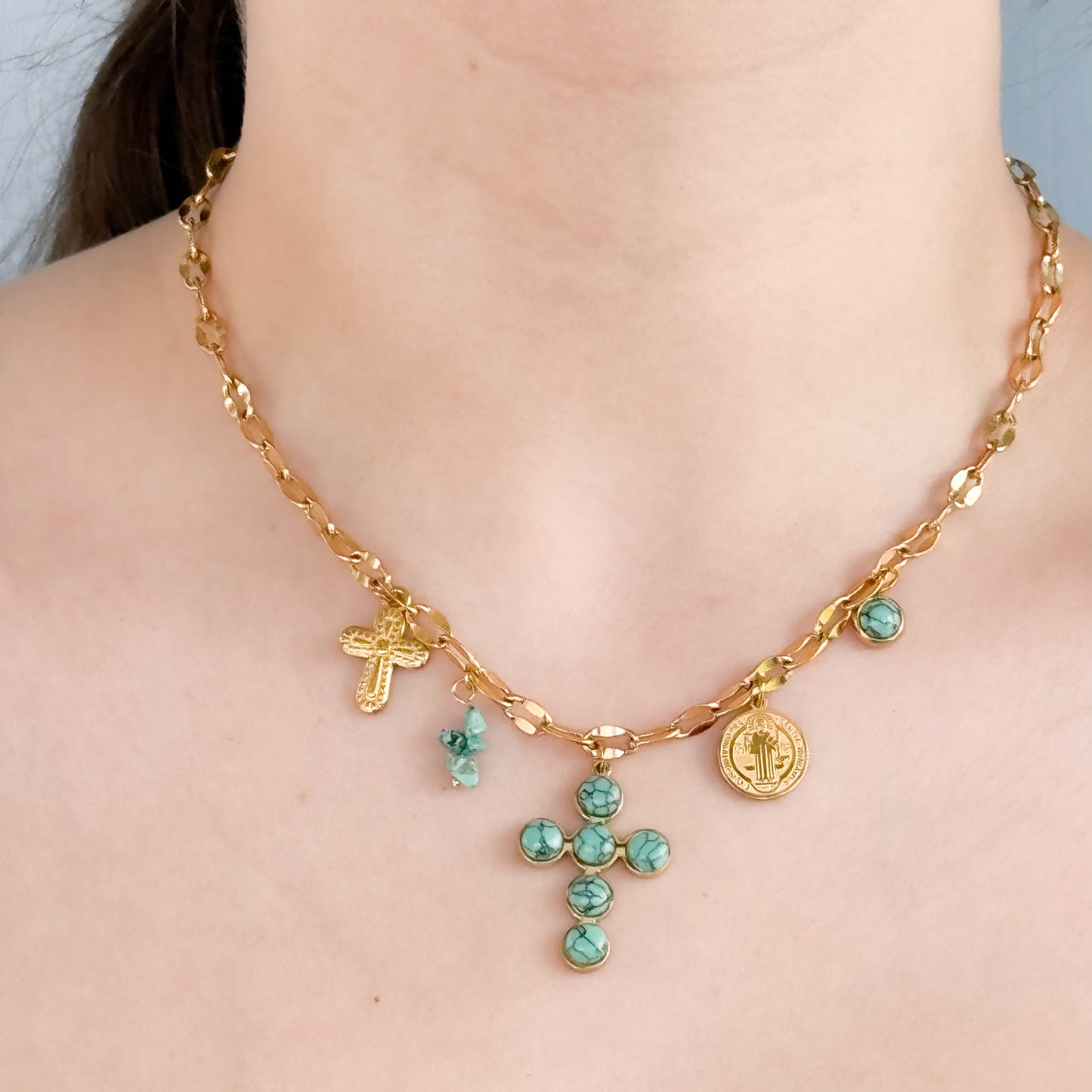 Turquoise Cross Charm Necklace