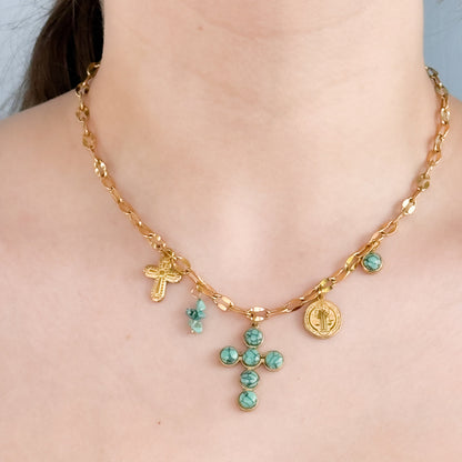 Turquoise Cross Charm Necklace