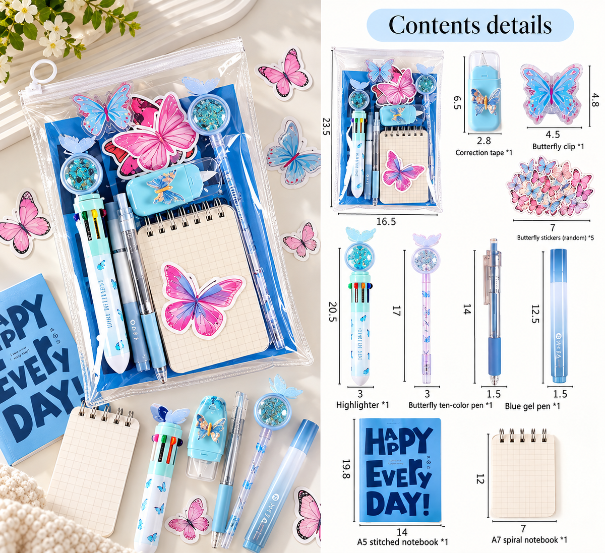 Butterfly Stationery Gift Set – Pens, Notebook & Accessories