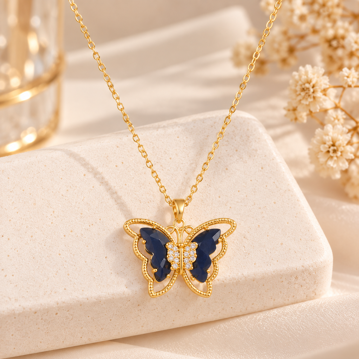 Crystal Butterfly Gold Necklace