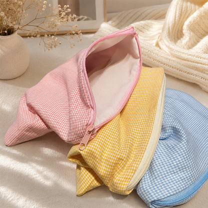 Gingham Zipper Makeup Organizer Bag