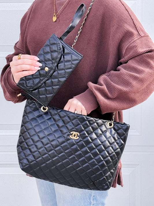 Quilted Tote Bag With Pouch