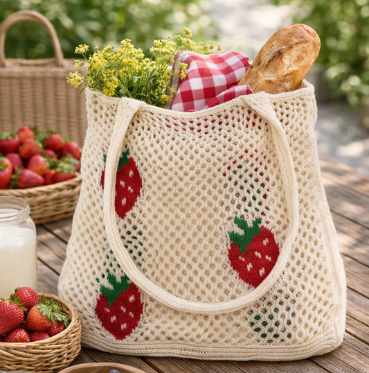 Farmer's Market Berry Cute Knit Tote Bag
