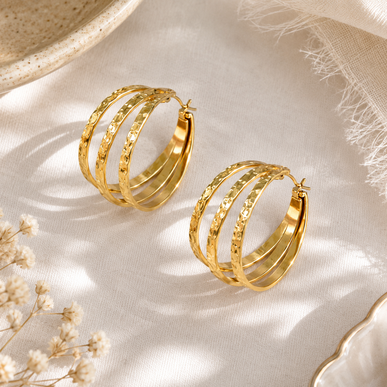 Triple Gold Hoop Earrings | Tarnish Resistant