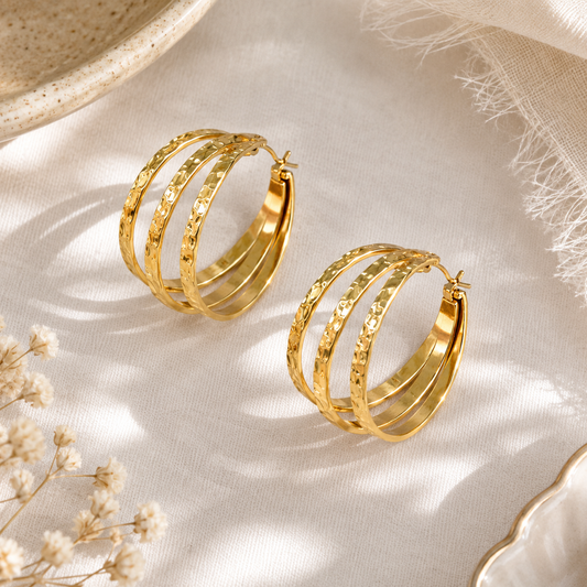 Triple Gold Hoop Earrings | Tarnish Resistant