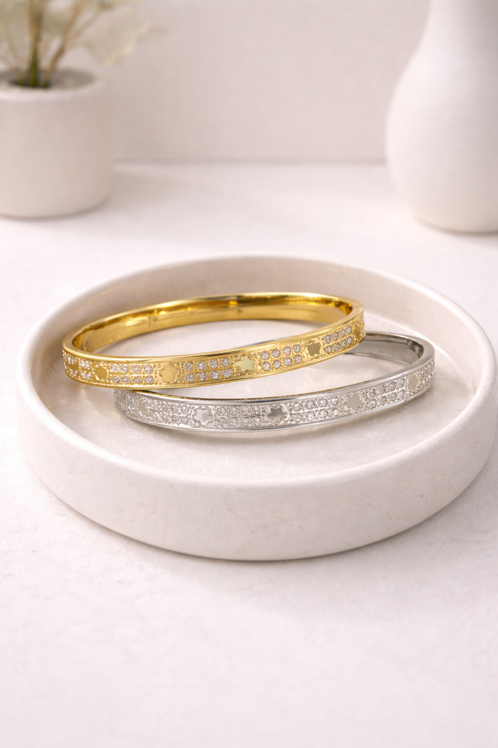 Paved Daisy Bangle Bracelet