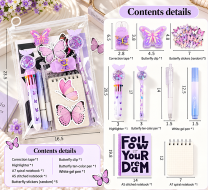 Butterfly Stationery Gift Set – Pens, Notebook & Accessories