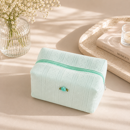 The Rosebud Makeup Bag | Eyelet Cotton Cosmetic Pouch