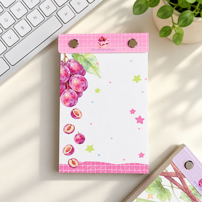 Kawaii Fruit Aesthetic Memo Notepad with Sturdy Hard Backing