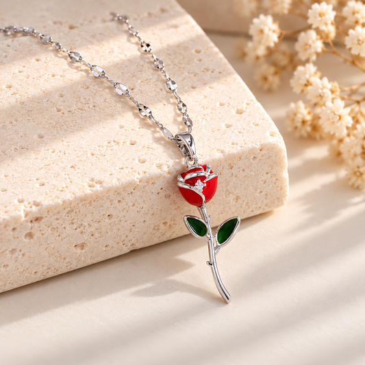 Red Rose Pendant Necklace