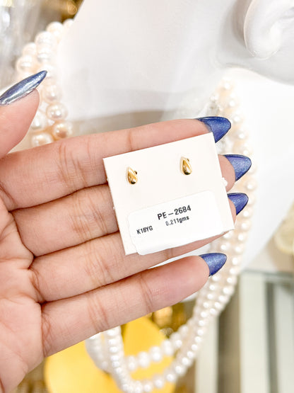 18K Genuine Gold Teardrop Stud Earrings ( Japan Made )