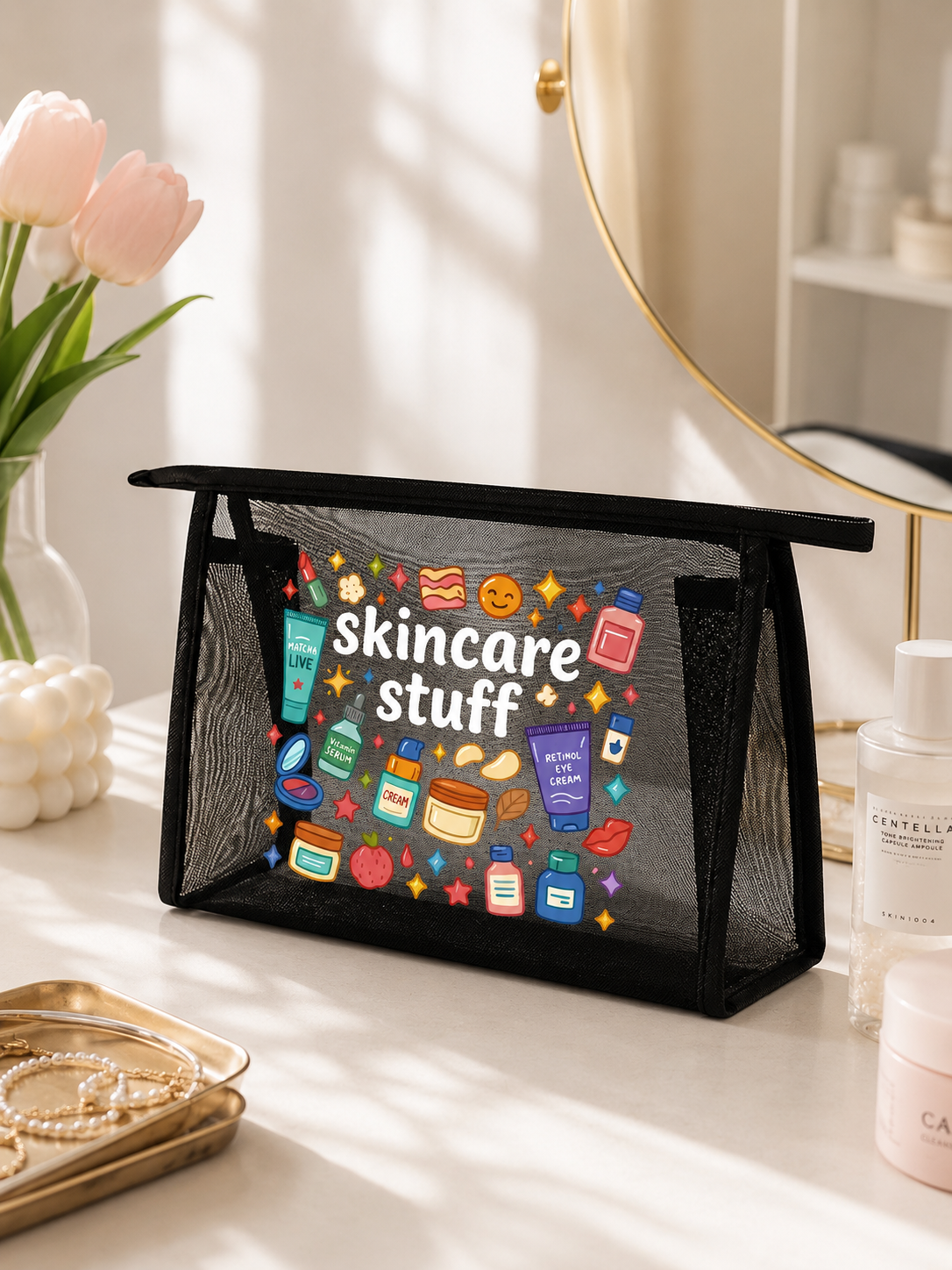 Skincare Stuff Mesh Zipper Pouch