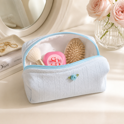 The Rosebud Makeup Bag | Eyelet Cotton Cosmetic Pouch