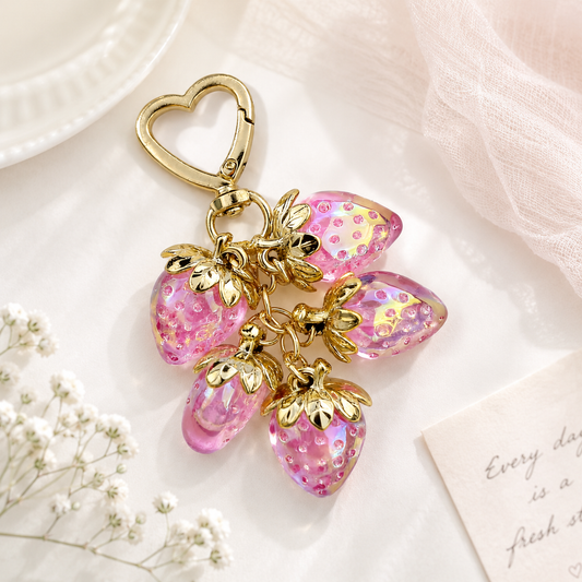 Crystal Strawberry Cluster Bag Charm 🍓