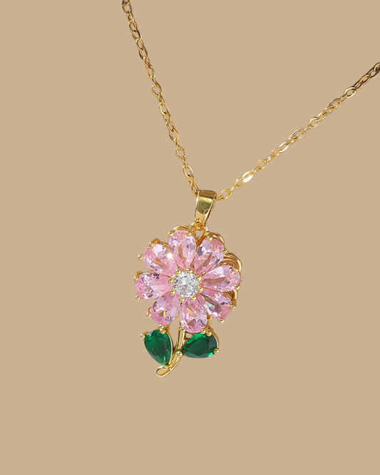 Pink Crystal Flower Necklace