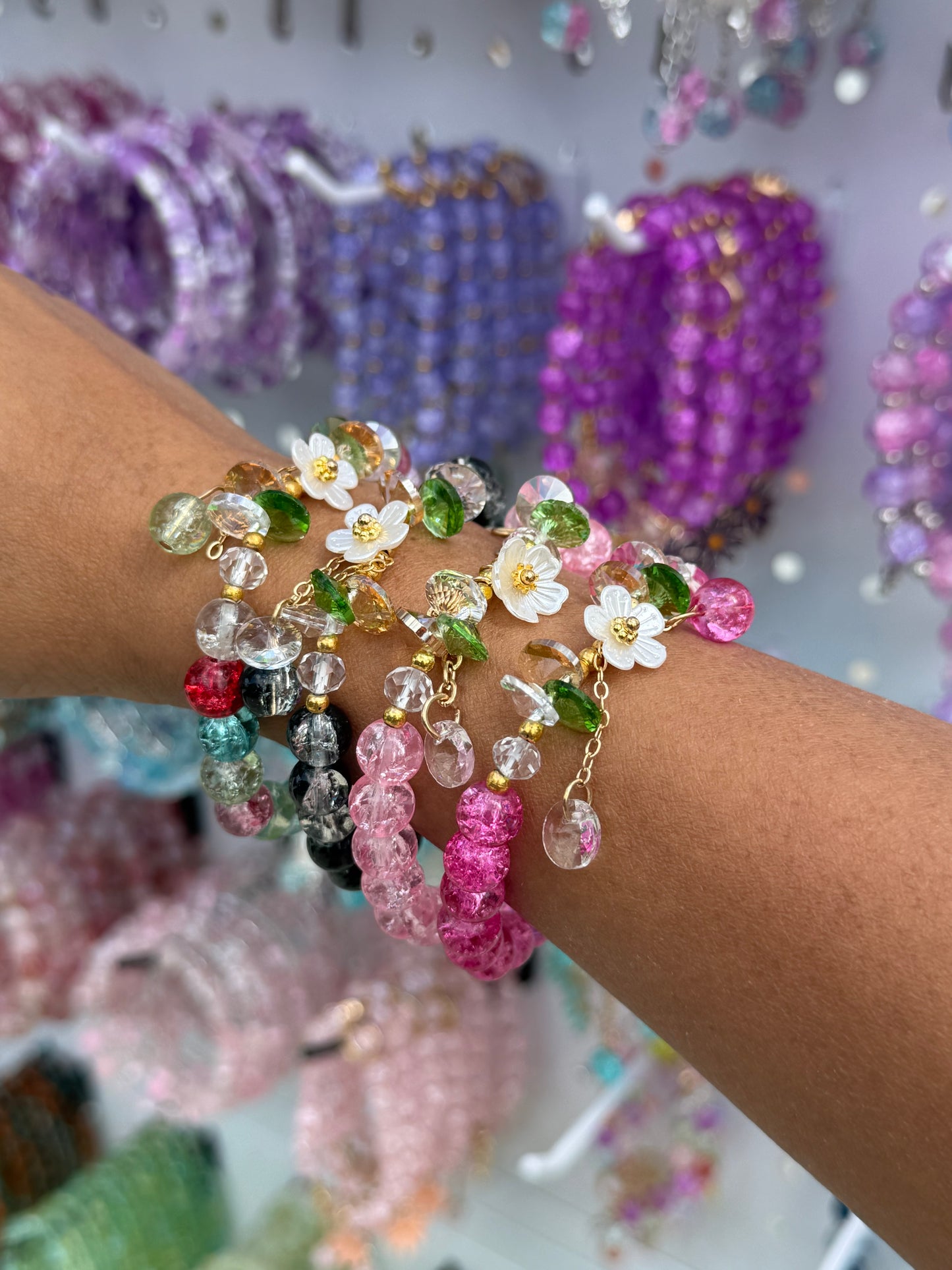 Daisy Crystal Charm Beaded Bracelet