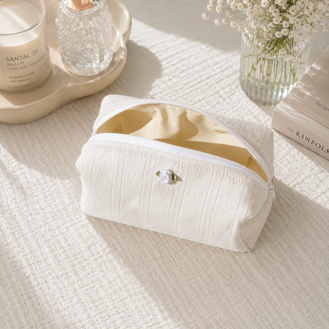 The Rosebud Makeup Bag | Eyelet Cotton Cosmetic Pouch