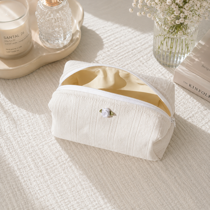 The Rosebud Makeup Bag | Eyelet Cotton Cosmetic Pouch