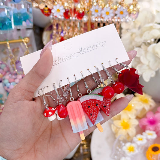 6 Pack Red Earring Set's