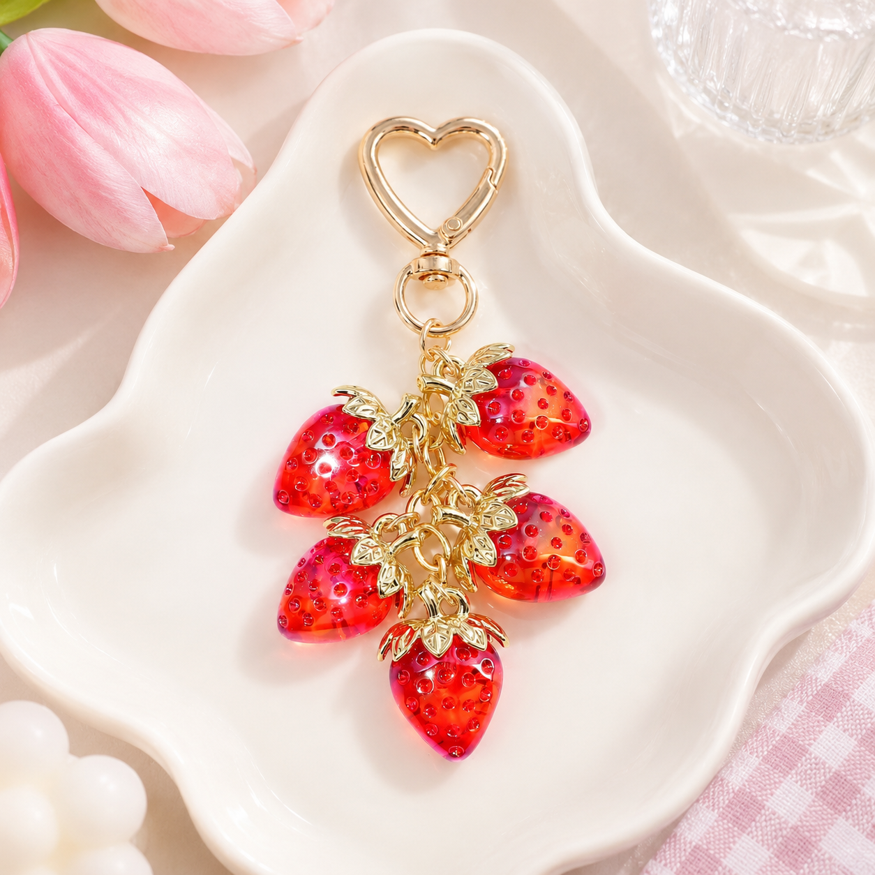Crystal Strawberry Cluster Bag Charm 🍓