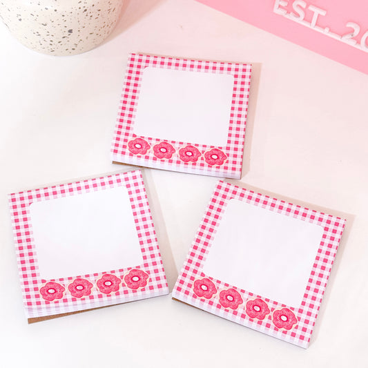 Pink Gingham Donut Notepad ( Size 3.5x3.5 )