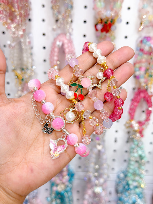 Dreamy Pink Lucky Charm Beaded Bracelet