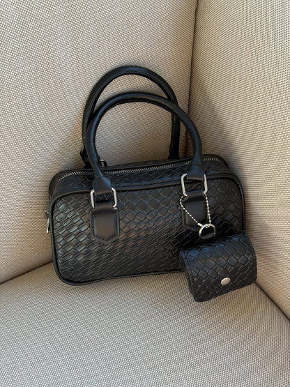 Croc Embossed Boston Satchel with Matching Coin Pouch ( Available in 3 colors )