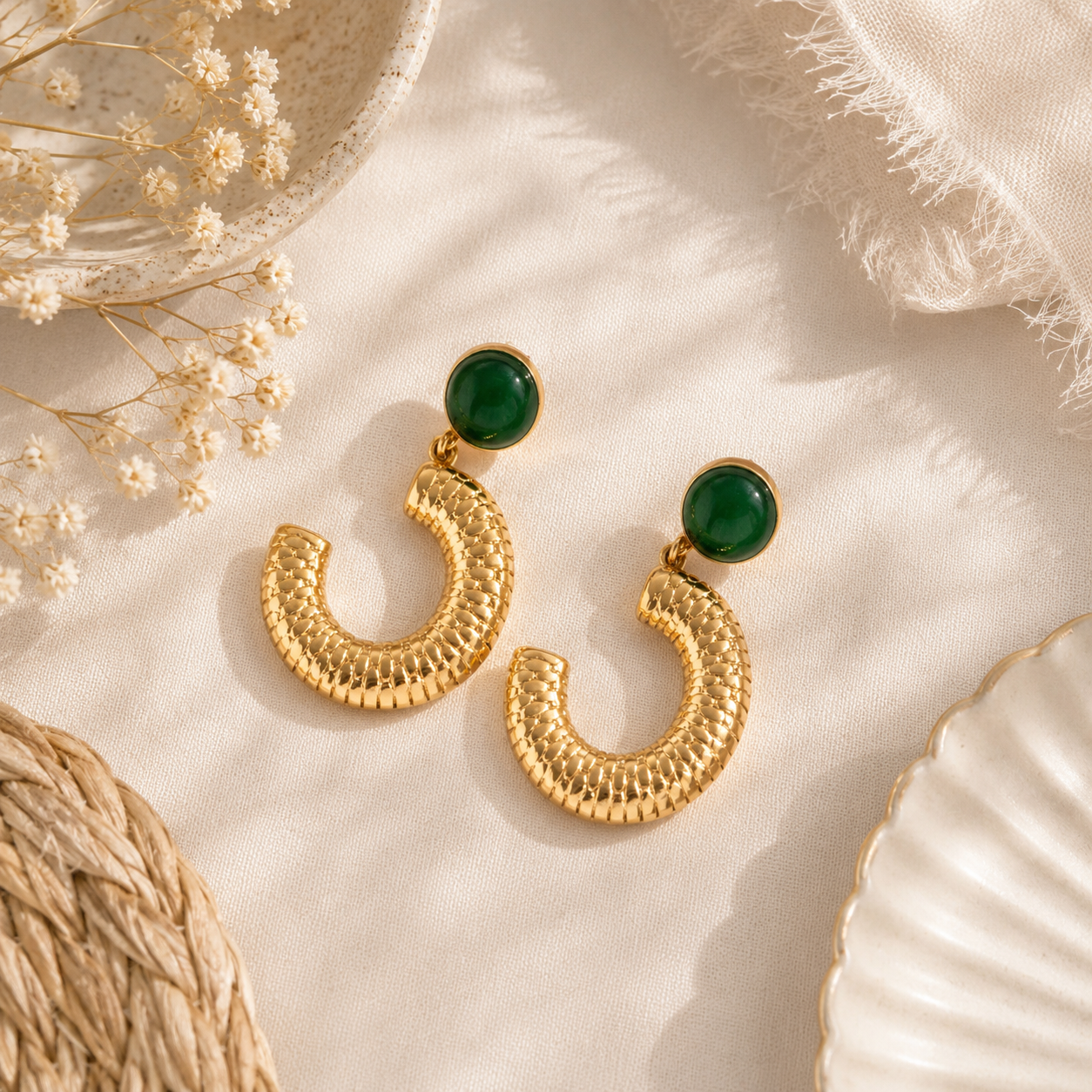 Green Stone Statement Earrings Earrings | Tarnish Resistant B-279