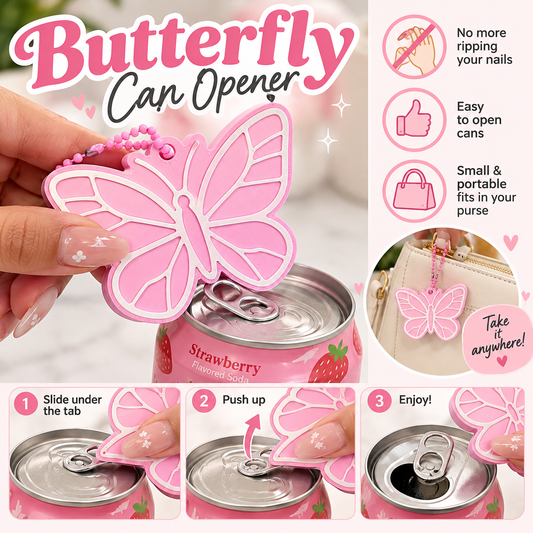 Pink Butterfly Soda Can Opener Keychain – Cute Portable Soda Can Tab Lifter & Nail Saver