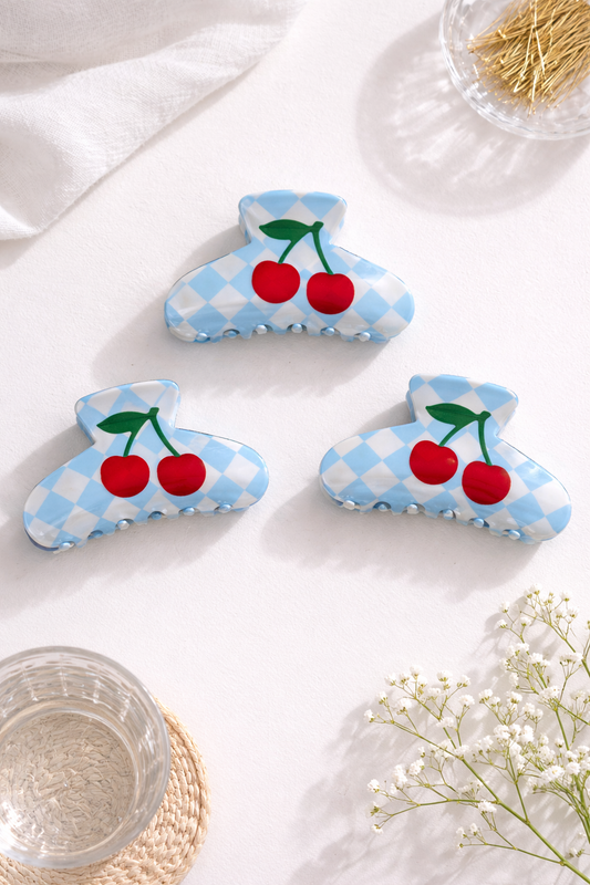 Checkered Cherry Hair Claw Clip