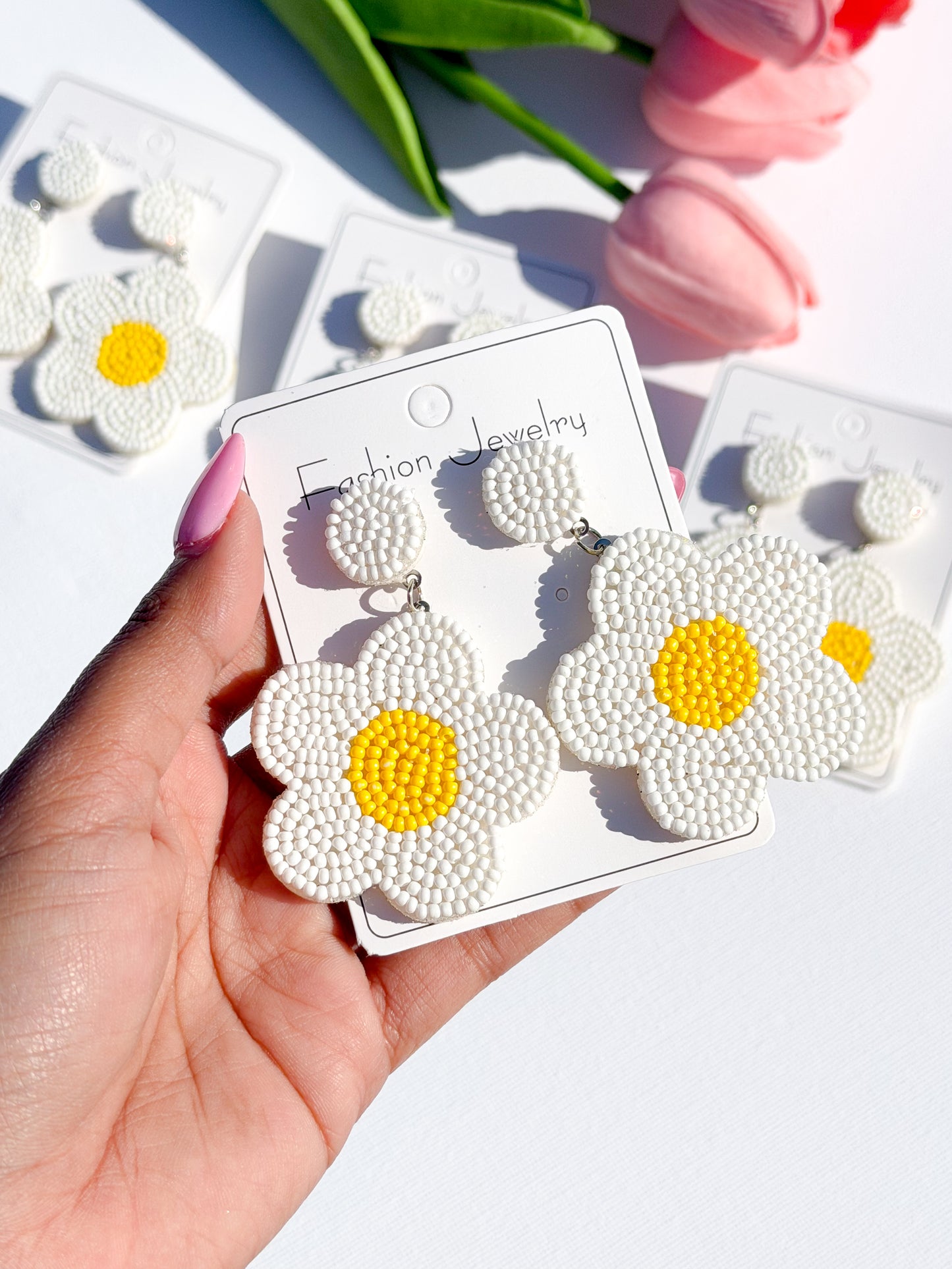 Beaded Daisy Earrings