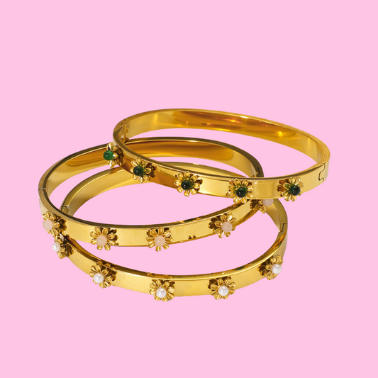 Florabelle Bangle Bracelets ( Pearl, Green, Pink )