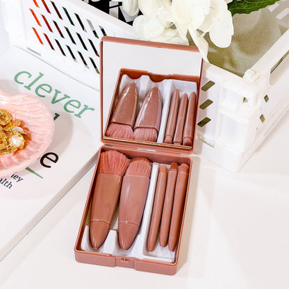 Mauve Mini Portable Makeup Brush Set With Mirror
