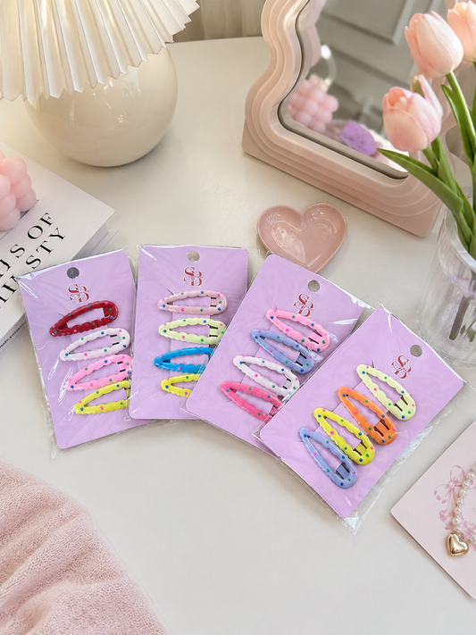 Mystery Color Wavy Polka Dot Snap Hair Barrettes Set - 4 piece