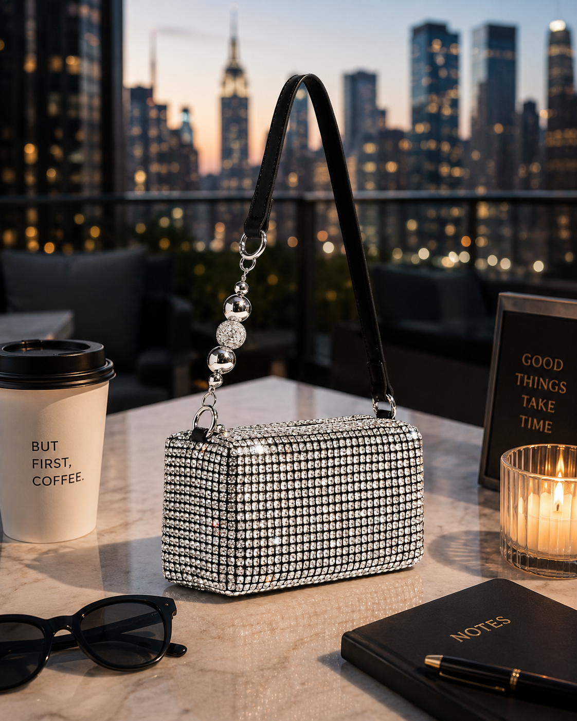 City Lights Rhinestone Shoulder Bag