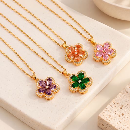 Crystal Daisy Flower Pendant Necklace
