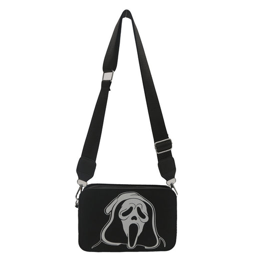 👻 Halloween Ghost Face Crossbody Bag – Black Horror-Inspired Zipper Shoulder Purse with Adjustable Strap