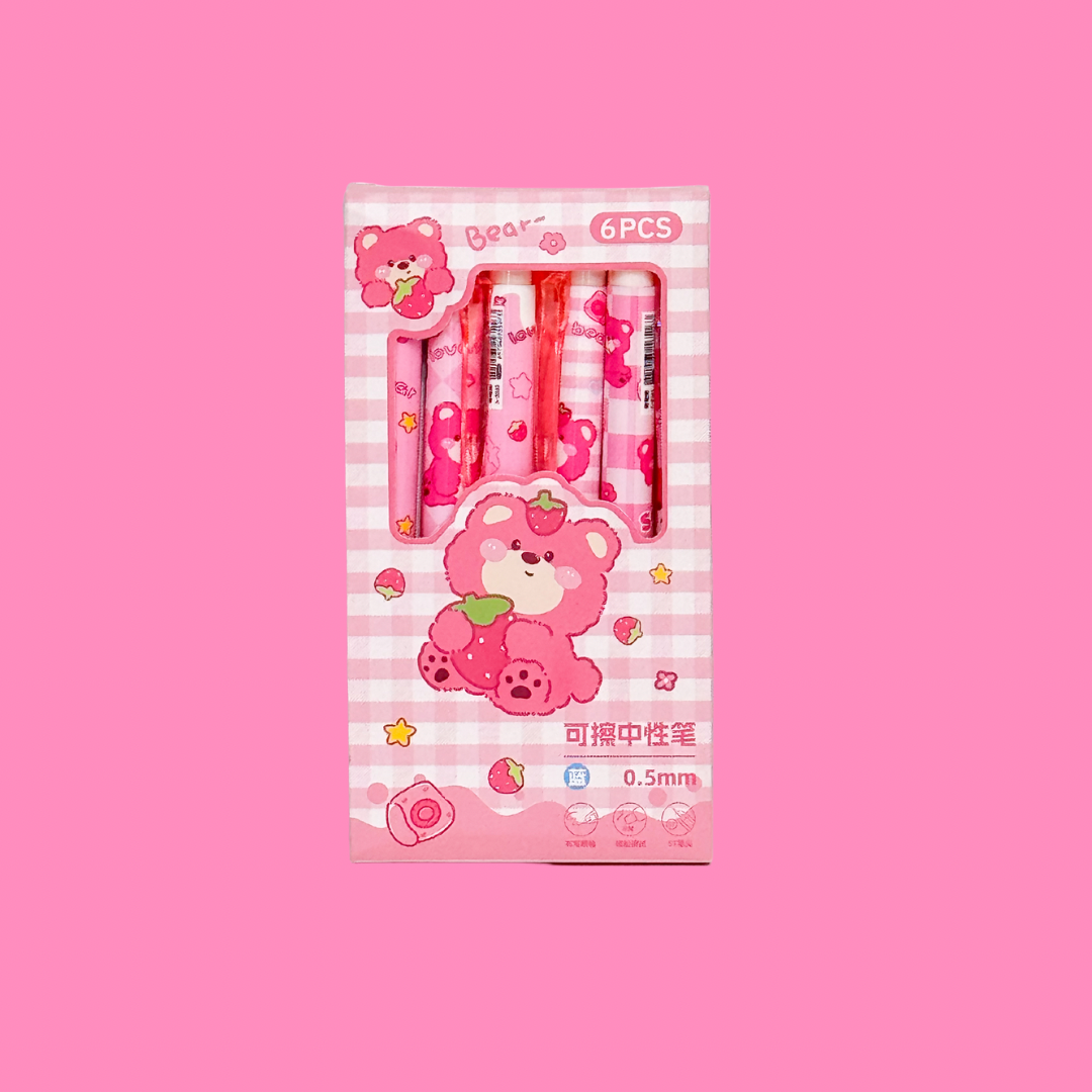 Strawberry Bear  6 Pack Pens