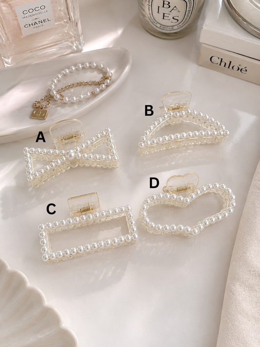 Pearl Bow Hair Claw Clip
