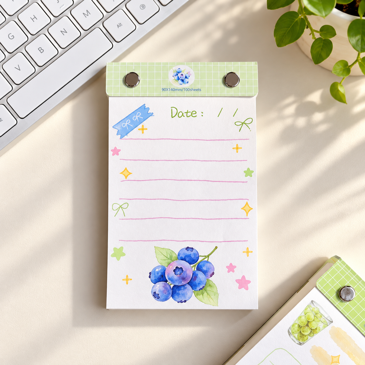 Kawaii Fruit Aesthetic Memo Notepad with Sturdy Hard Backing