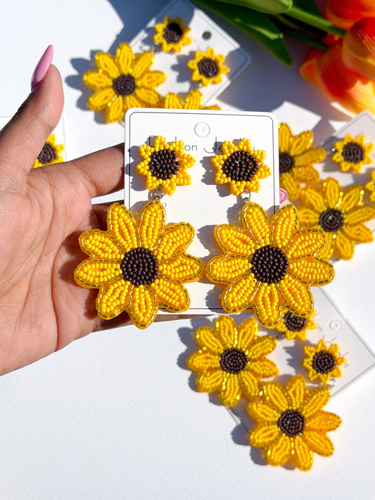 Beaded Sunflower Earrings