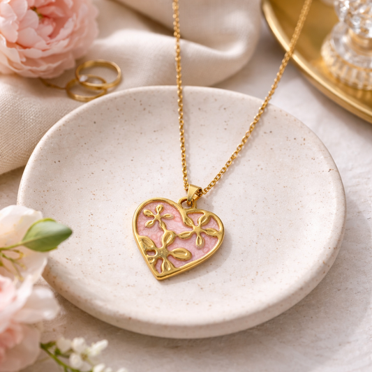 Pink Daisy Heart Necklace