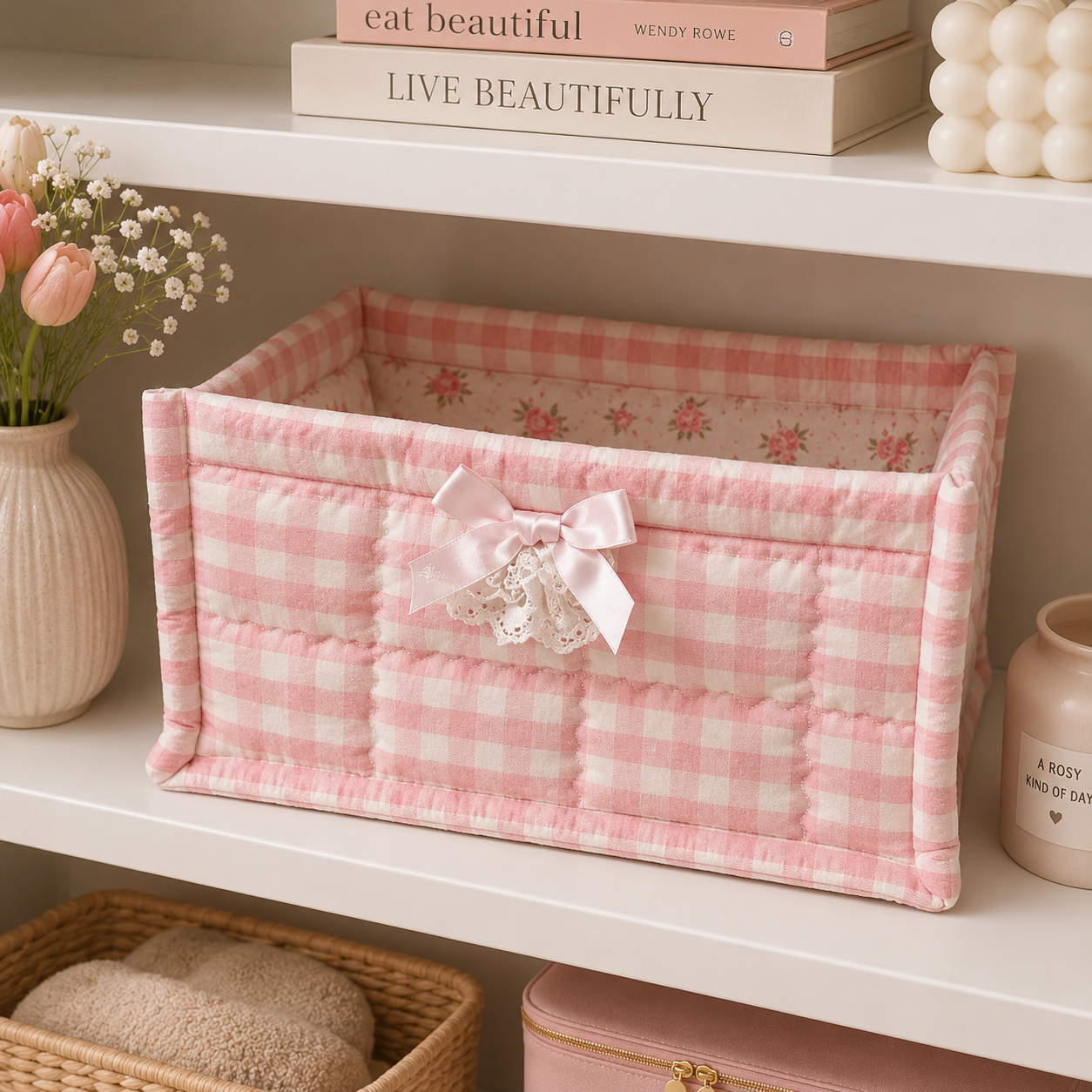 Rosie Gingham Storage Basket