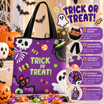 🎃 Halloween Trick or Treat Tote Bag – Reusable Candy Bag with Shoulder Straps