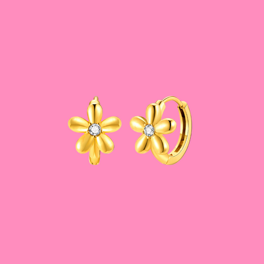 Golden Daisy Huggie Earrings | B-108