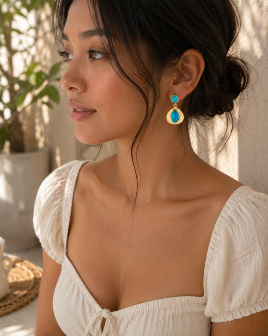 Turquoise Teardrop Statement Earrings | Tarnish Resistant B-4