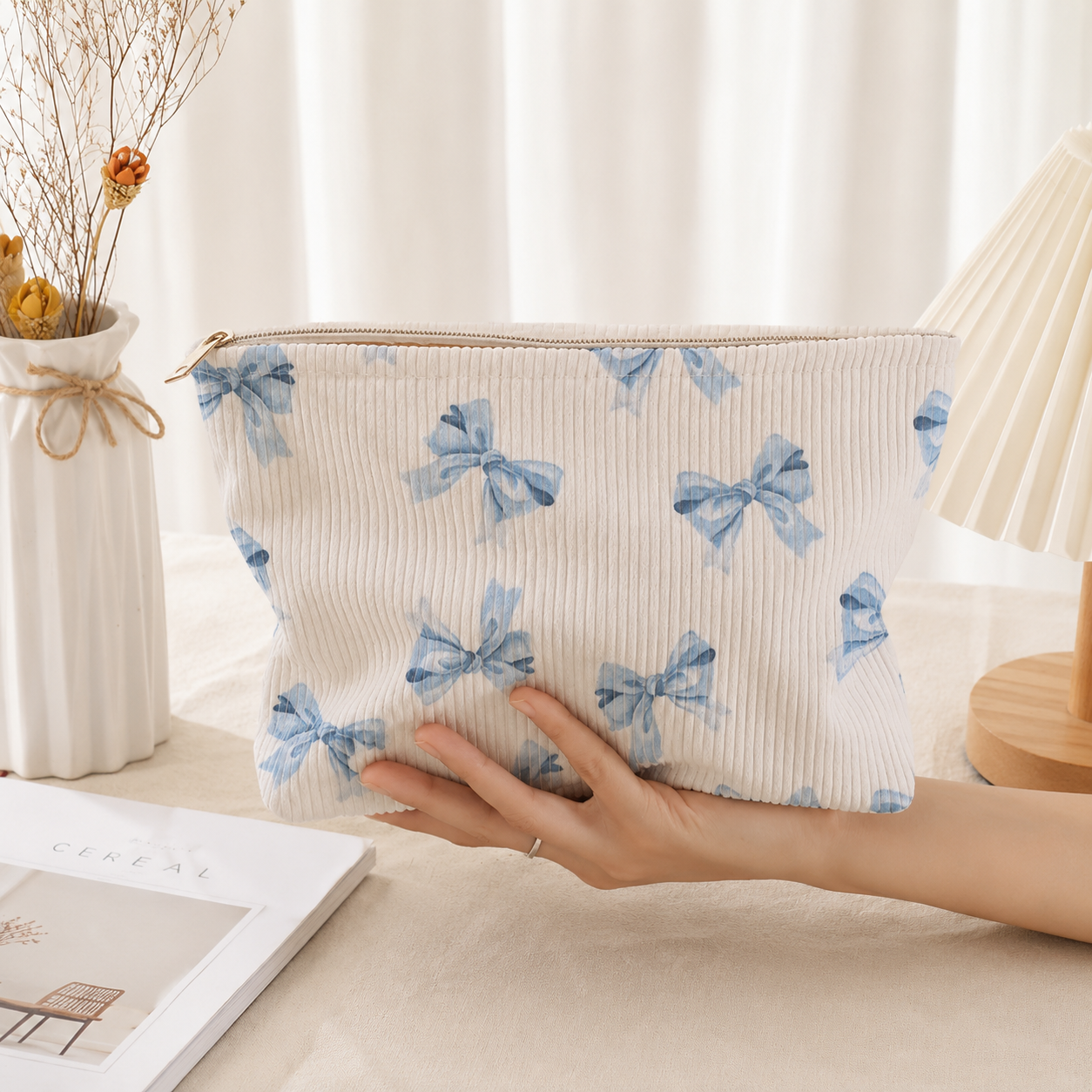 Baby Blue Bow Makeup Bag