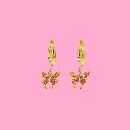 Pink Butterfly Huggie Earrings