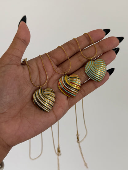 Ribbed Heart Pendant Necklace