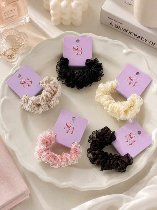Lace Satin Hair Scrunchies - 2 Piece